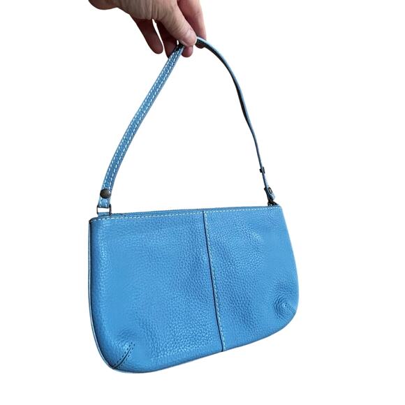 GAP light powder blue leather zipper top handle purse small bag pouch clutch - Picture 5 of 8